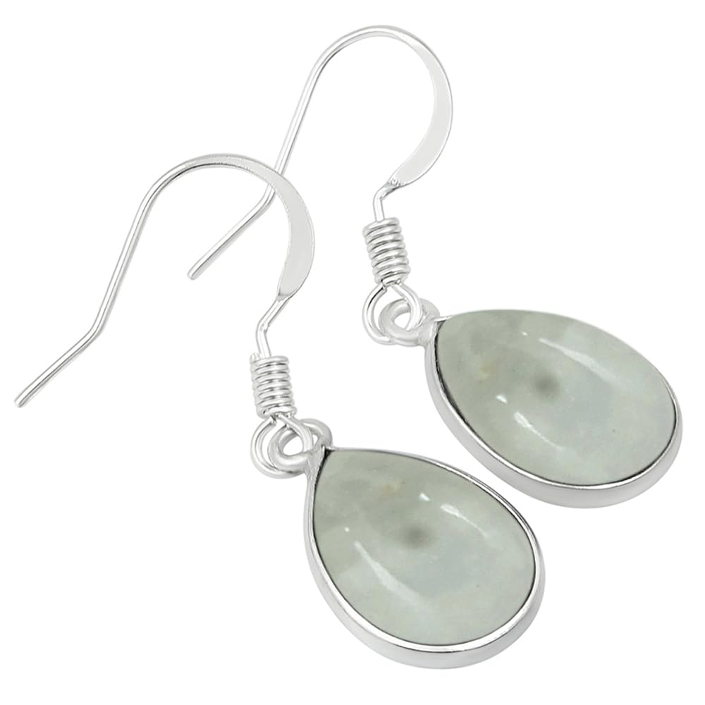 Natural Aquamarine Sterling Silver Plated Dangle Earrings for Women - Green Stone Teardrop Shape March Birthstone Handmade Drop Earrings - Wedding Jewelry Gifts for Her