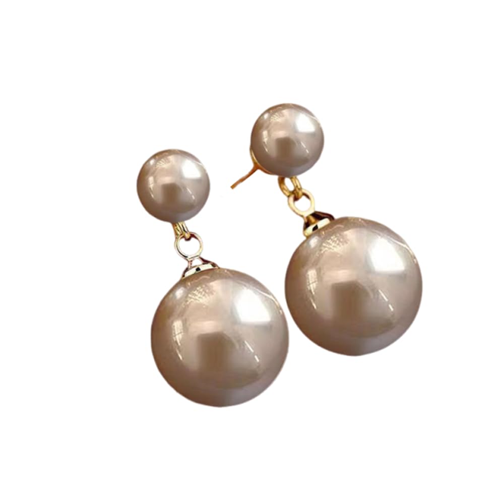 Ocean Shell Pearl Dangle Double Beads Pearl Earrings for women Multicolor Fashion Jewelry Gift-Gold Champagne