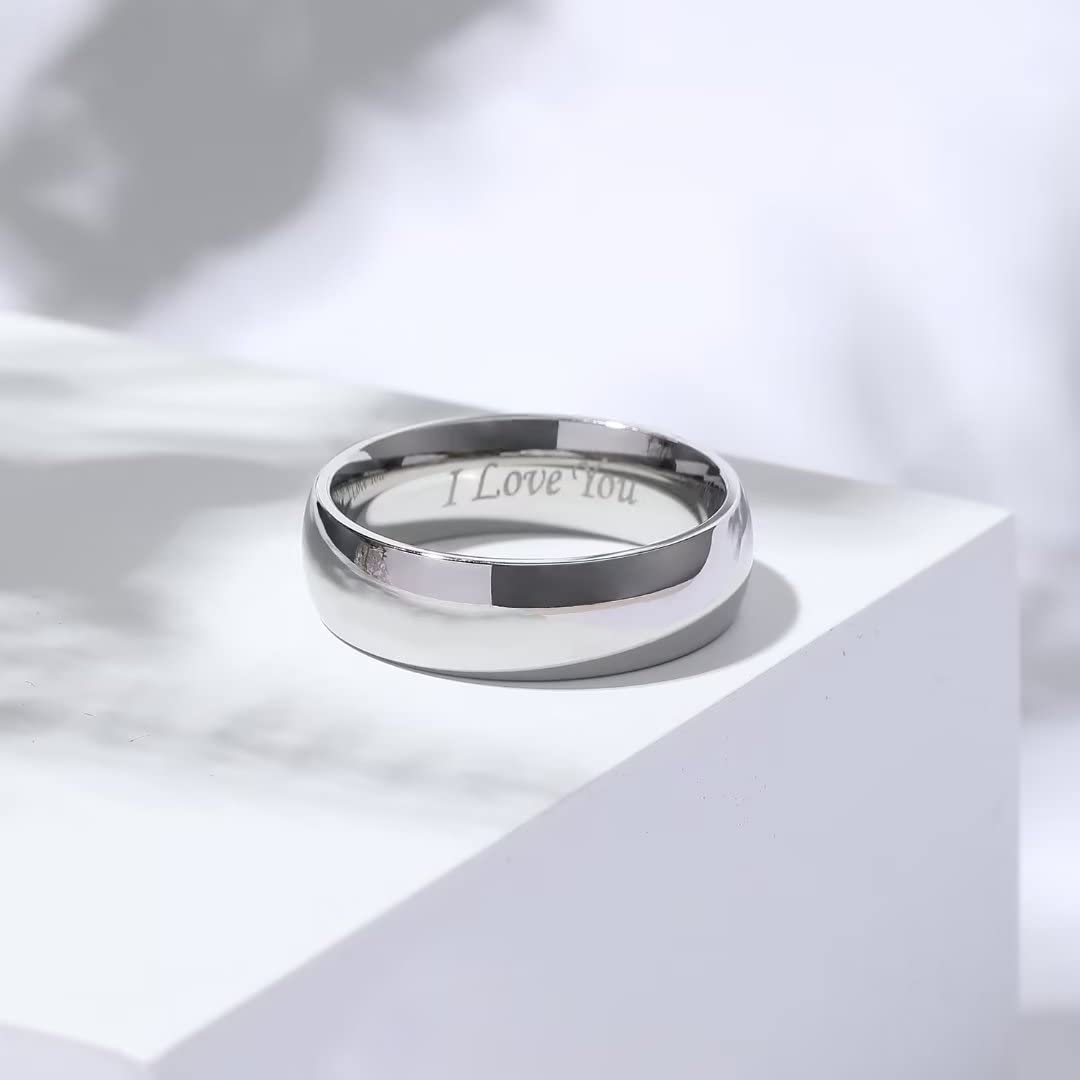 King Will 316L Stainless Steel Wedding Band for Men Women-7mm Width Sliver Plated Wedding Ring Domed Style High Polished with Laser I Love You Comfort Fit Size 11