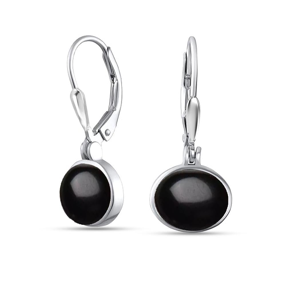 LeCalla 925 Sterling Silver Leverback Earrings for Women | Bezel-Set Black Onyx Oval Gemstone Drop Earrings | Women’s Gemstone Faceted Earrings 23MM
