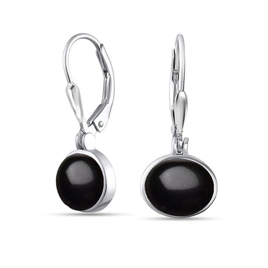 LeCalla 925 Sterling Silver Leverback Earrings for Women | Bezel-Set Black Onyx Oval Gemstone Drop Earrings | Women’s Gemstone Faceted Earrings 23MM