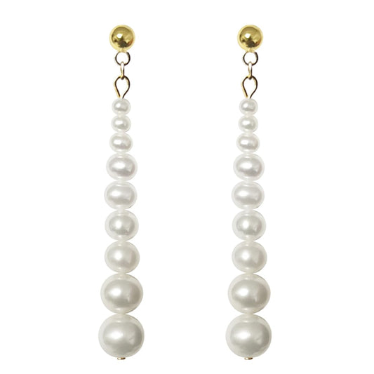 Alevel 3-8 MM Freshwater Cultured Real Pearl, 925 Sterling Silver Stud Plated with 14K Gold, Fashion Cluster Pearl Earrings