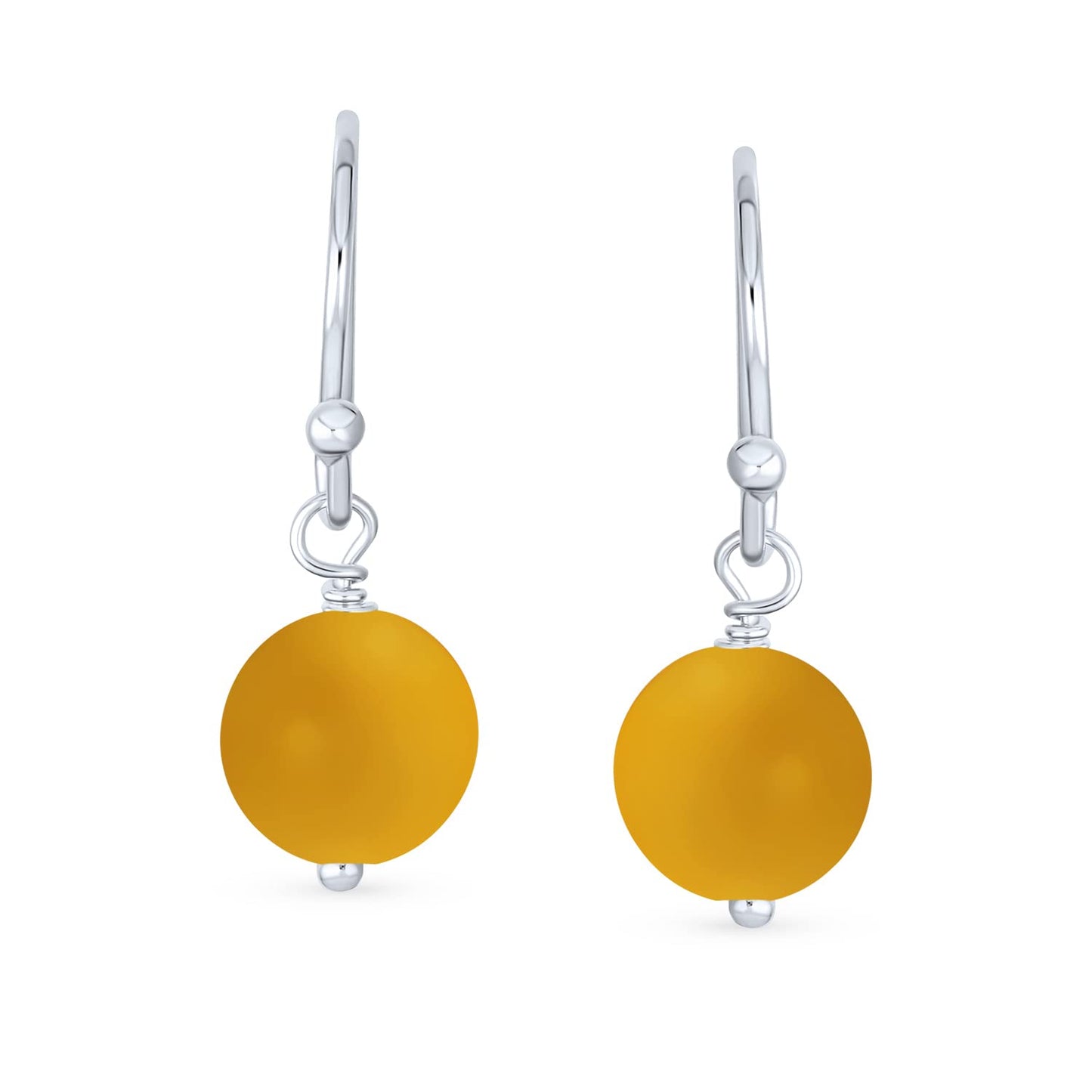 Bling Jewelry .925 Sterling Silver Yellow Agate Brown Tiger Eye Bead 8mm Dangle Ball Drop Earrings For Women French Fish Hook Wire (Set of 2)
