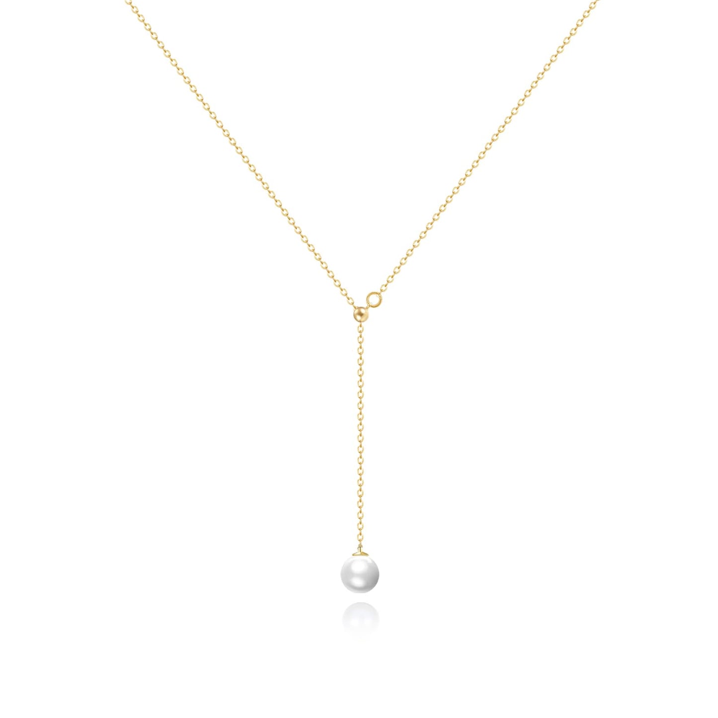 Zeffy Long Pearl Necklaces Dainty Gold Pearl Lariat Necklace Prom Drop Dangle Adjustable Necklace Trendy Simple Pearl Choker Y-Shaped Chain Wedding Women's Jewelry Gift