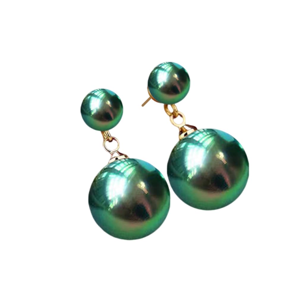 Ocean Shell Pearl Dangle Double Beads Pearl Earrings for women Multicolor Fashion Jewelry Gift-Gold Green