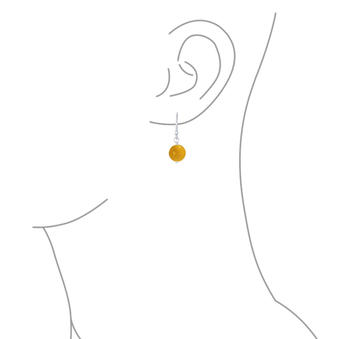 Bling Jewelry .925 Sterling Silver Yellow Agate Brown Tiger Eye Bead 8mm Dangle Ball Drop Earrings For Women French Fish Hook Wire (Set of 2)