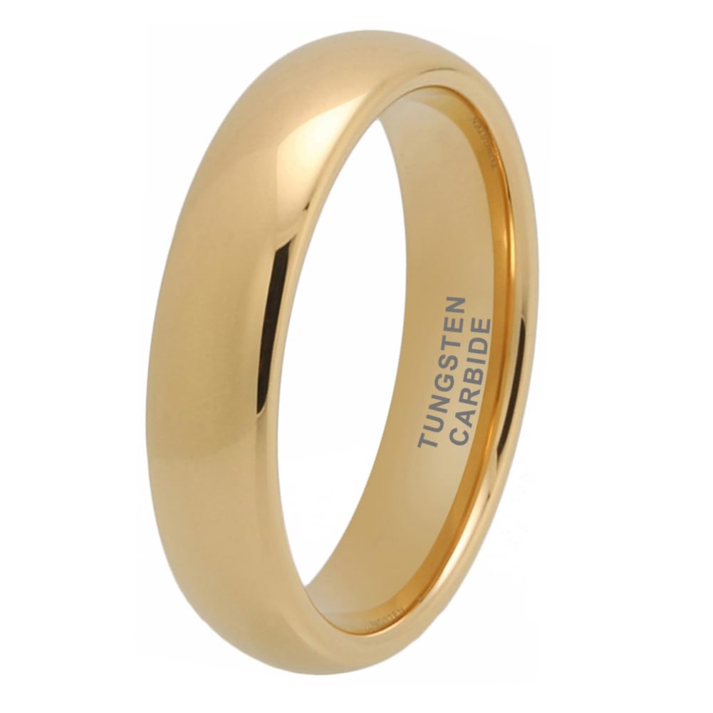 TUTISS 5mm Gold Tungsten Rings for Men Women Engagement Wedding Bands Domed Polished Comfort Fit Size 10