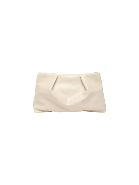 OYOANGLE Women's PU Leather Clutch Purses Small Zipper Ruched Minimalist Handbag Beige One Size