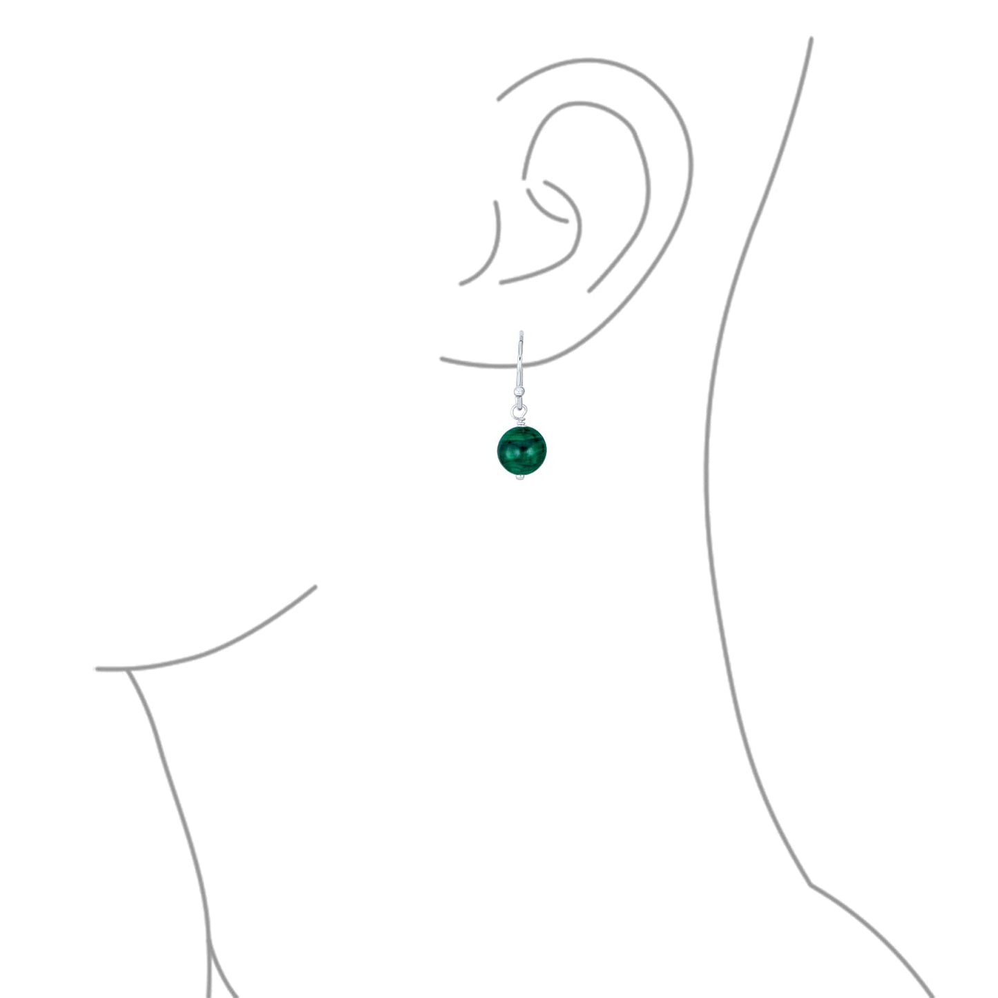 Bling Jewelry Timeless .925 Sterling Silver Green Malachite Bead 8mm Ball Drop Earrings Fish Hook Genuine Gemstone