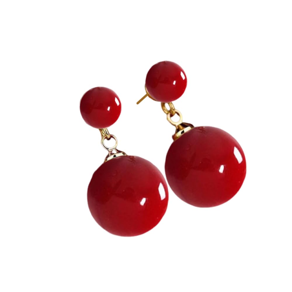 Ocean Shell Pearl Dangle Double Beads Pearl Earrings for women Multicolor Fashion Jewelry Gift-Gold Red