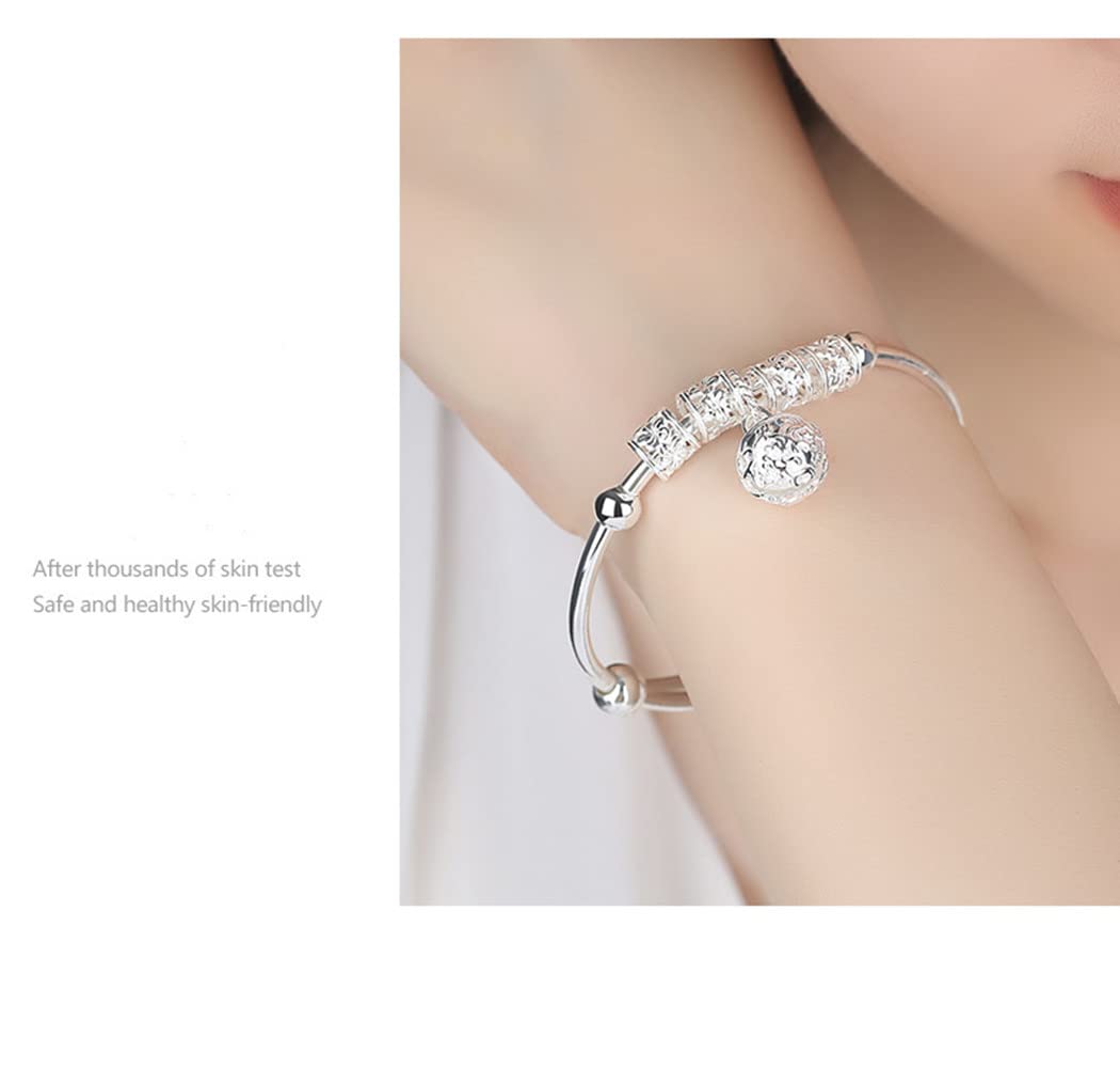 Sterling Silver Bracelets For Women 925 Sterling Silver Beads Bangle Bracelet Transfer Lucky Cuff Bracelet Adjustable Fashion Women Jewelry