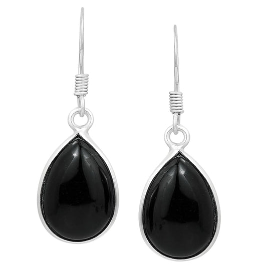 Natural Black Onyx Sterling Silver Plated Dangle Earrings for Women - Black Gemstone Teardrop Shape July Birthstone Dangle & Drop Handmade Earrings - Women's Day Gifts for Her