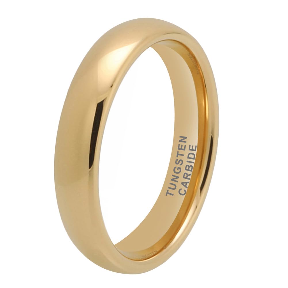 TUTISS 4mm Gold Tungsten Rings for Women Men Engagement Wedding Bands Domed Polished Comfort Fit Size 9