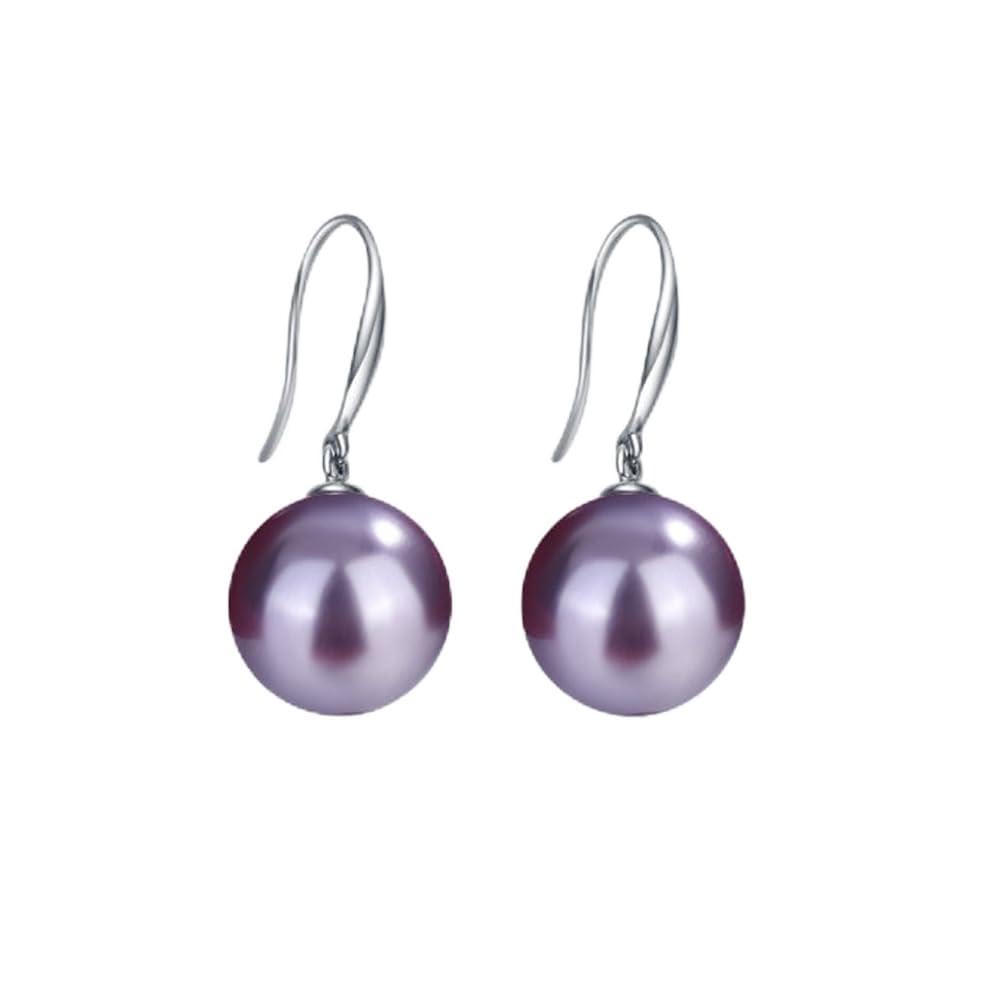 Ocean Pearl Dangle Earrings Natural Shell Beads Drop Earrings Fashion Jewelry for Women-12mm Purple