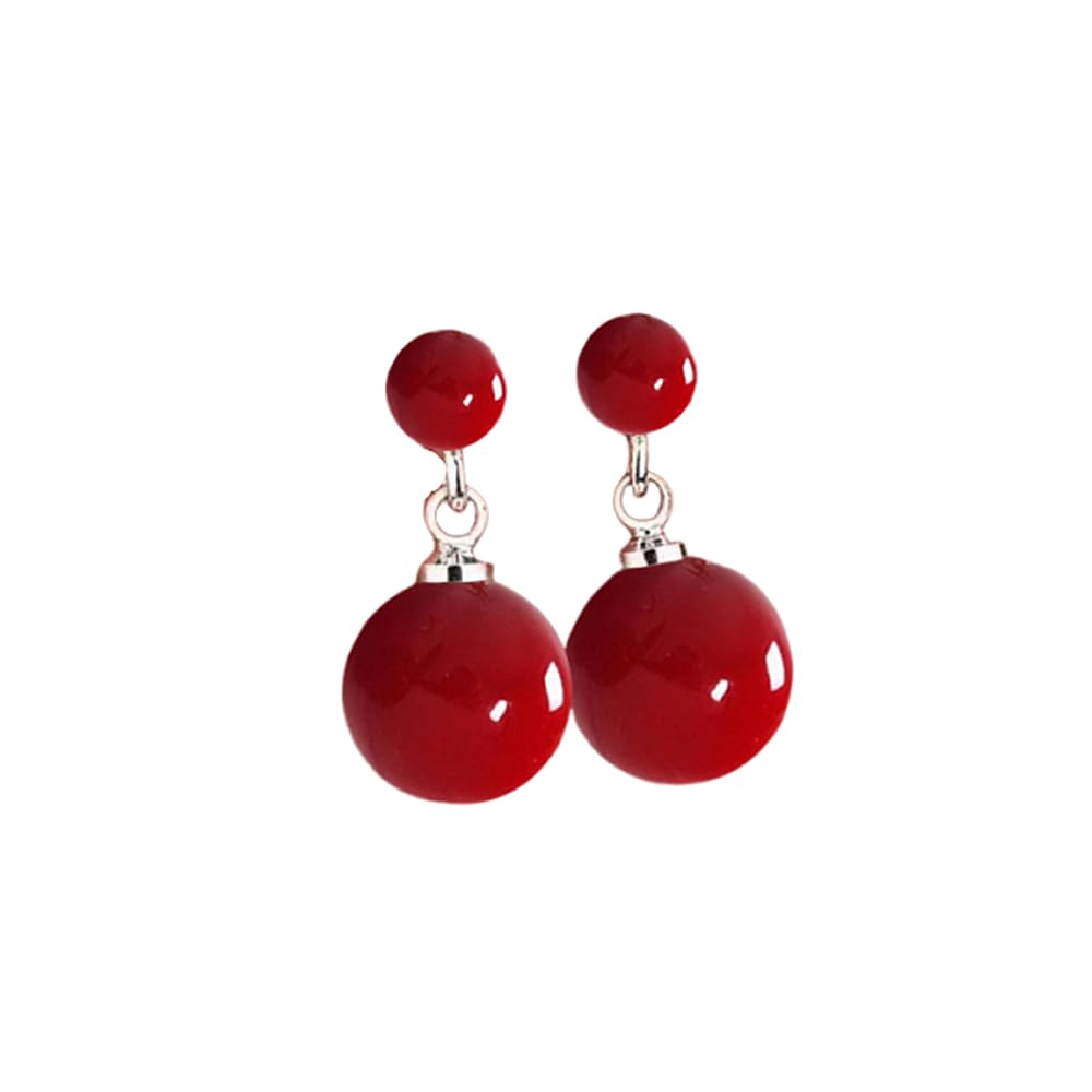 Ocean Shell Pearl Dangle Double Beads Pearl Earrings for Women Multicolor Fashion Jewelry Gift-Silver Red