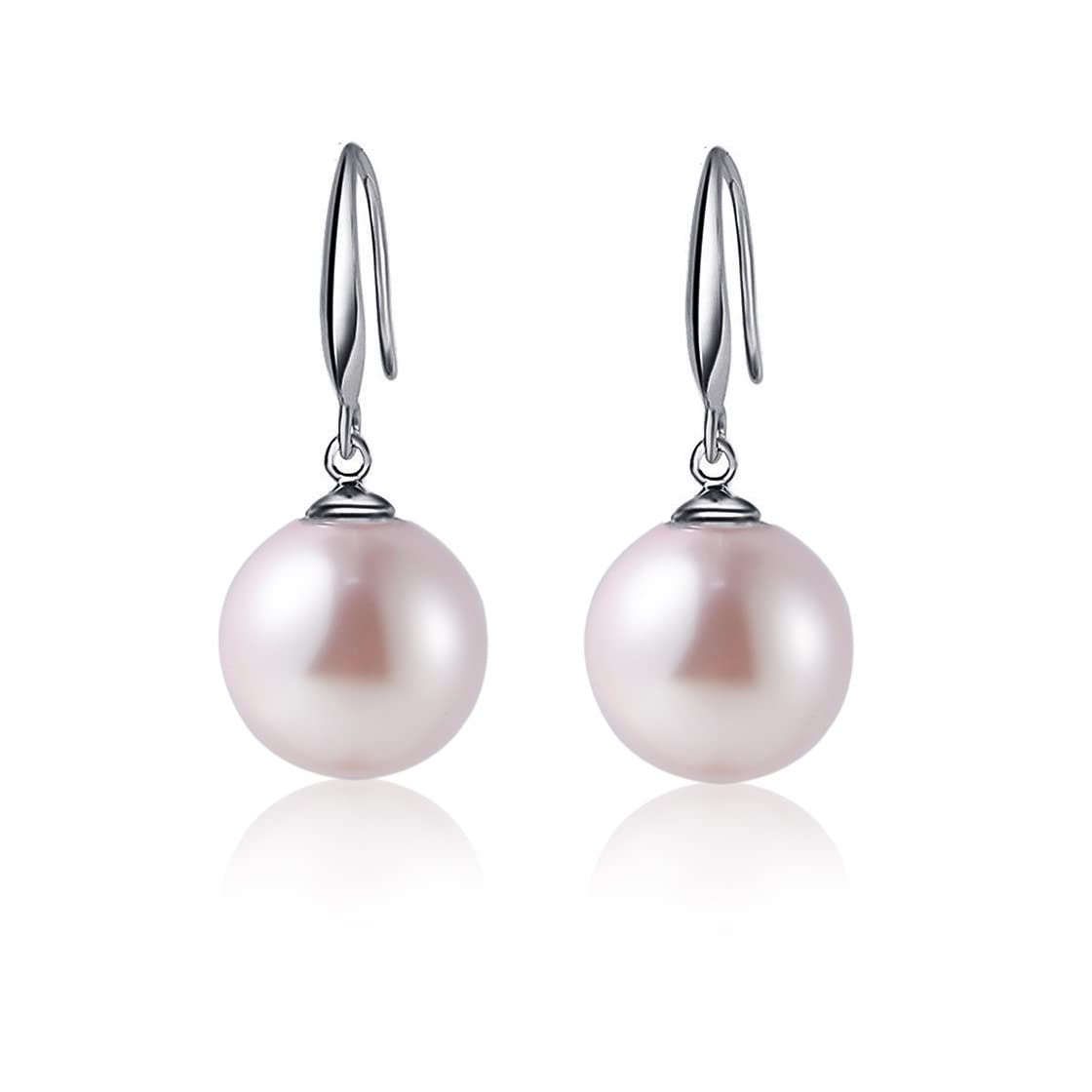 10mm Ocean Pearl Dangle Earrings Natural Shell Beads Drop Earrings Fashion Jewelry for Women-Pink