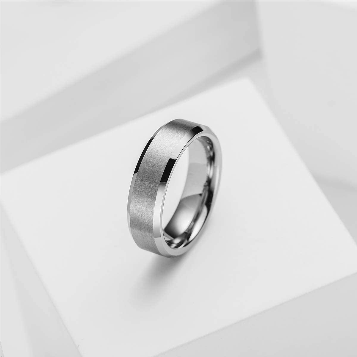 King Will 6mm Men's Silver Wedding Ring - Brushed Matte Surface, Beveled Polished Edge, Comfort Fit Size13