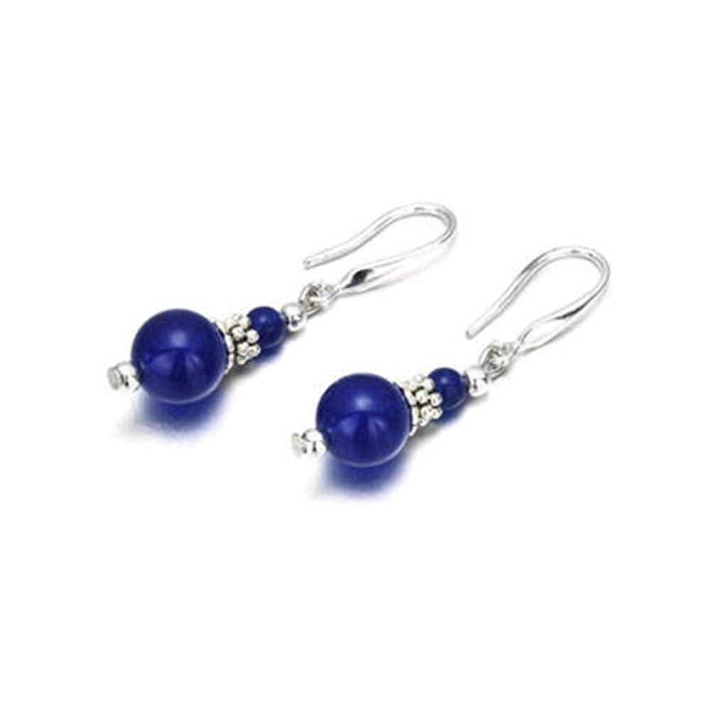 Turquoise Earrings for Women Double Lapis Lazuli Drop Earring Round Bead Navy Blue Earrings Dangle Fashion Jewelry Gift
