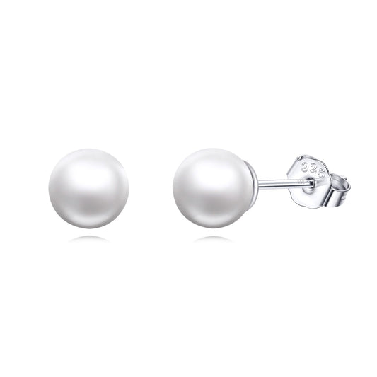 POPLYKE Sterling Silver Real Freshwater Cultured Pearl Stud Earrings for Women Pearl Earrings Wedding Bridesmaids Anniversary（White Gold）