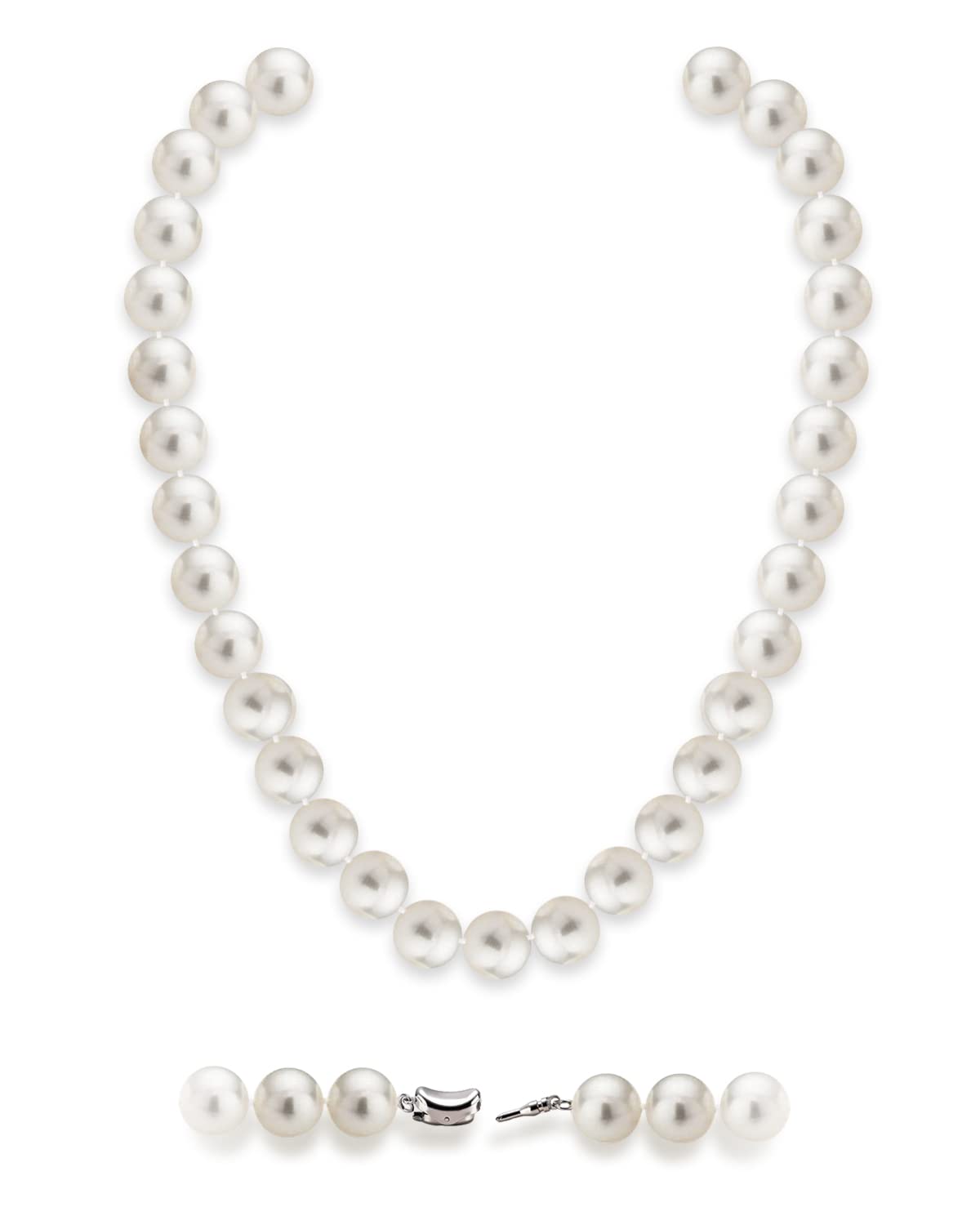 HUWODY Round White Simulated Shell Pearl Necklace Strand Pearl Choker Necklace Jewelry for Women 12mm 22inch