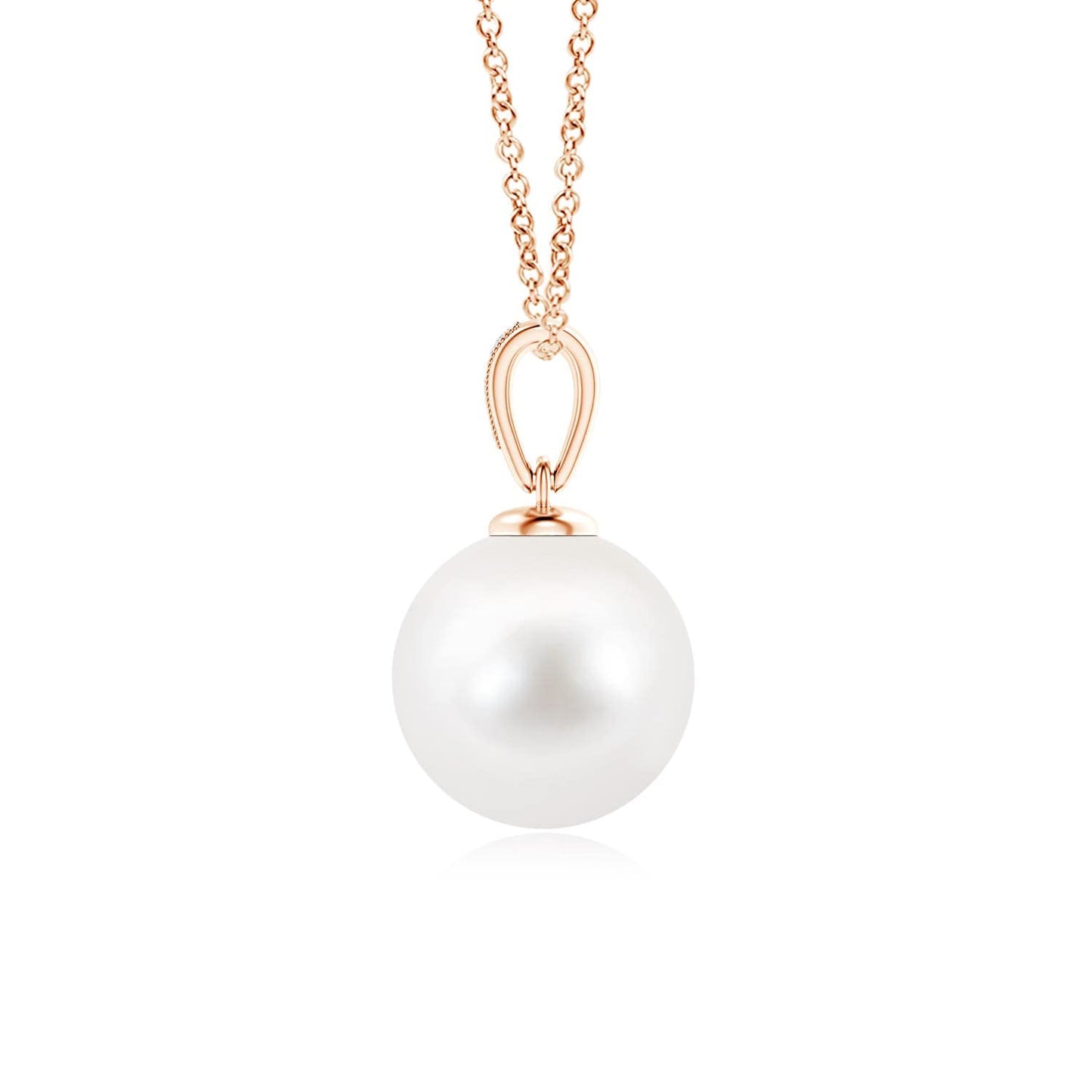 Angara Freshwater Pearl Solitaire Pendant for Women | 10mm Round Freshwater Cultured Pearl Diamond Solitaire Pendant Necklace in Rose Gold | June Birthday, Anniversary, Gemstone Jewelry Gift | AA