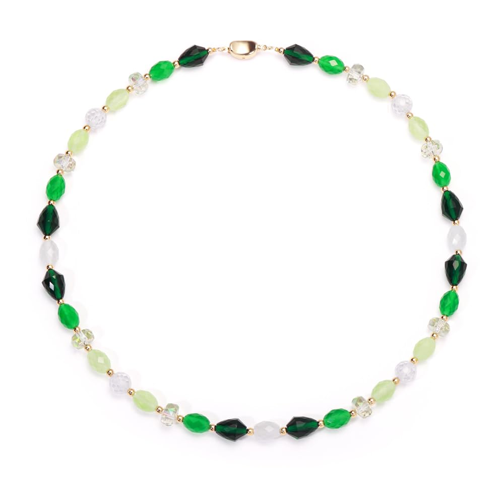 Gmissbabicoo Healing Crystal Necklace for Women Spiritual zircon Beads Handmade Cat Eye Gemstone with 18k Golden Plated Green Crystals Stones Beaded Necklaces with Jewelry Box