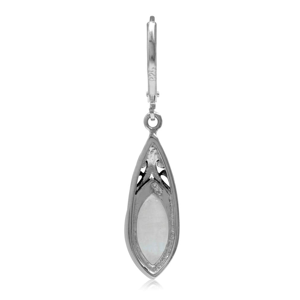 Silvershake 14x7mm Natural Marquise Shape Moonstone 925 Sterling Silver Filigree Leverback Dangle Earrings Jewelry for Women
