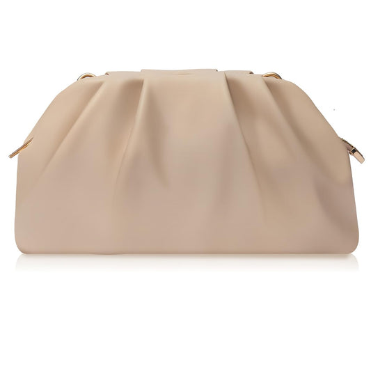lovyoCoCo Clutch Purse for Women Soft Pleated PU Wedding Clutch, Elegant Evening Bag for Galas, Proms,Cocktail Parties (Nude)