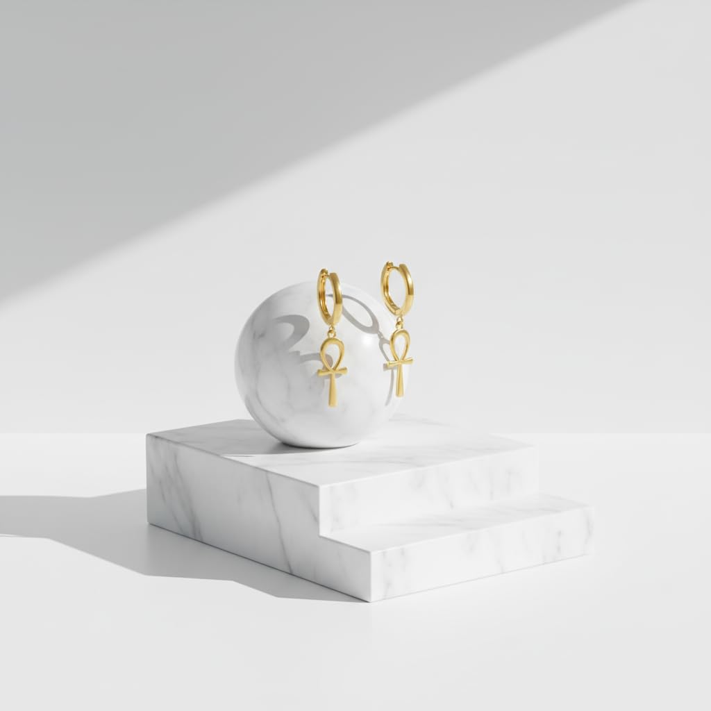 POPLYKE 18k Gold Plated Ankh Hoop Earrings for Women 925 Sterling Silver Egyptian Cross Dangle Earrings Ankh Jewelry Gifts