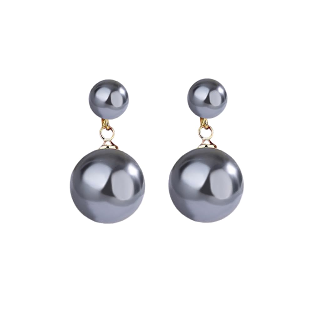 Ocean Shell Pearl Dangle Double Beads Pearl Earrings for women Multicolor Fashion Jewelry Gift-Gold Grey