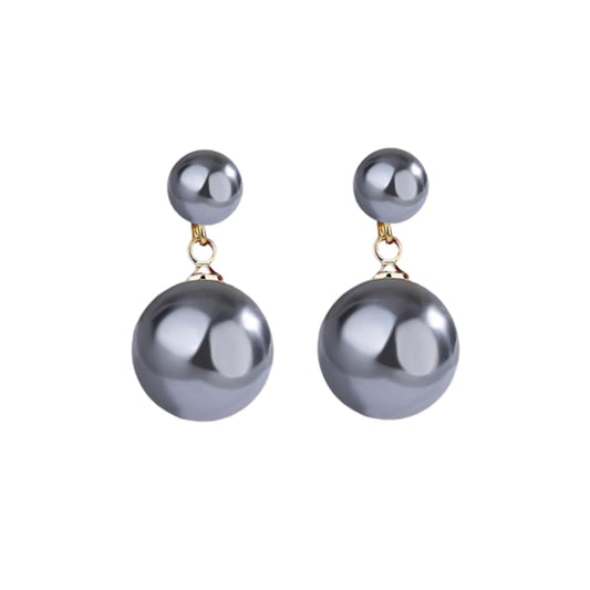 Ocean Shell Pearl Dangle Double Beads Pearl Earrings for women Multicolor Fashion Jewelry Gift-Gold Grey