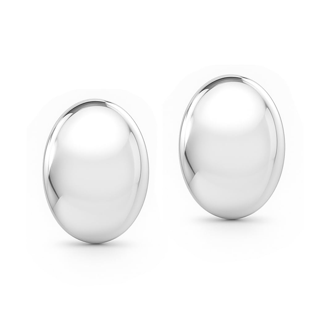 LeCalla 925 Sterling Silver Omega Back Stud Earrings for Women | Classic Oval Dome Shape Omega Clip Earrings | Women's Piercing Earrings Jewelry Gifts 15MM