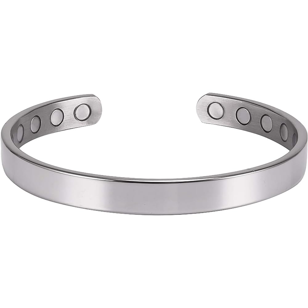 MagnetRX® Magnetic Bracelets for Men & Women - Elegant Bangle Men’s Cuff - Golf/Tennis Elbow & Balance, Stainless Steel Magnetic Bracelets for Women (Polished Silver | Medium)