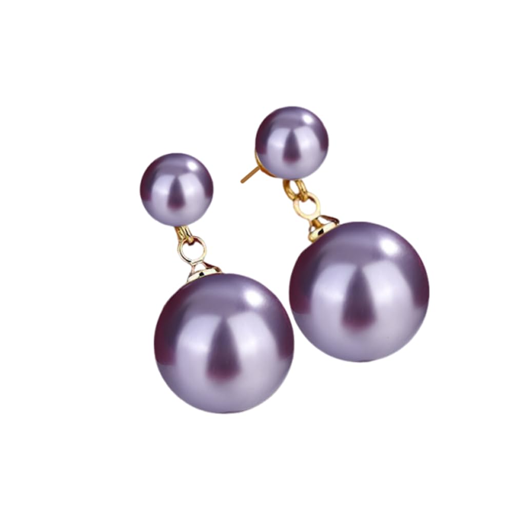 Ocean Shell Pearl Dangle Double Beads Pearl Earrings for women Multicolor Fashion Jewelry Gift-Gold Purple