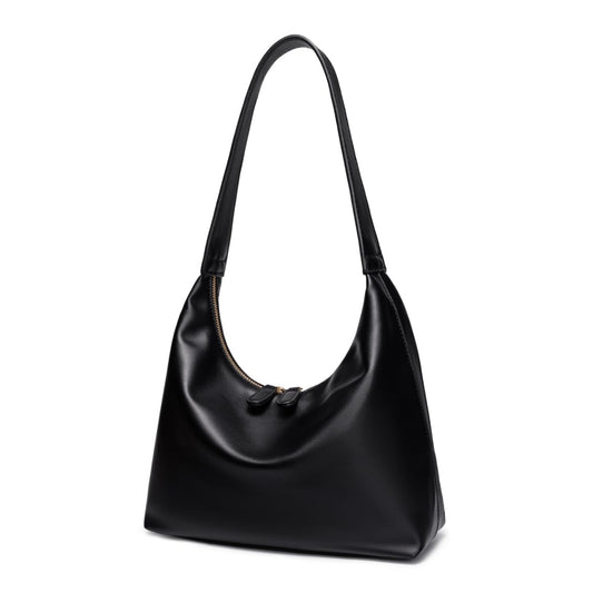 Small Shoulder Bag for Women Cute Hobo Purses Trendy Leather Tote Handbags Classic Black Underarm Purse with Double Zipper
