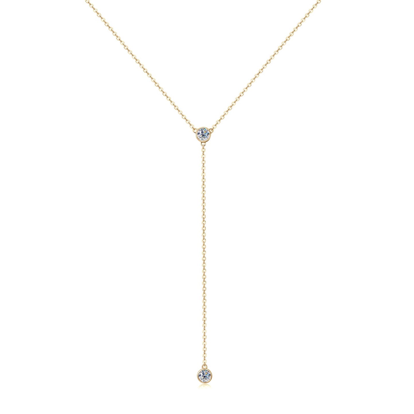 DYUNQ Moissanite Necklace for Women Sterling Silver, Imitation Diamond Lariat Drop Y necklace, Dainty Simple Long Prom Bridal Wedding Hypoallergenic Neckalces, 16 to 20 Inch