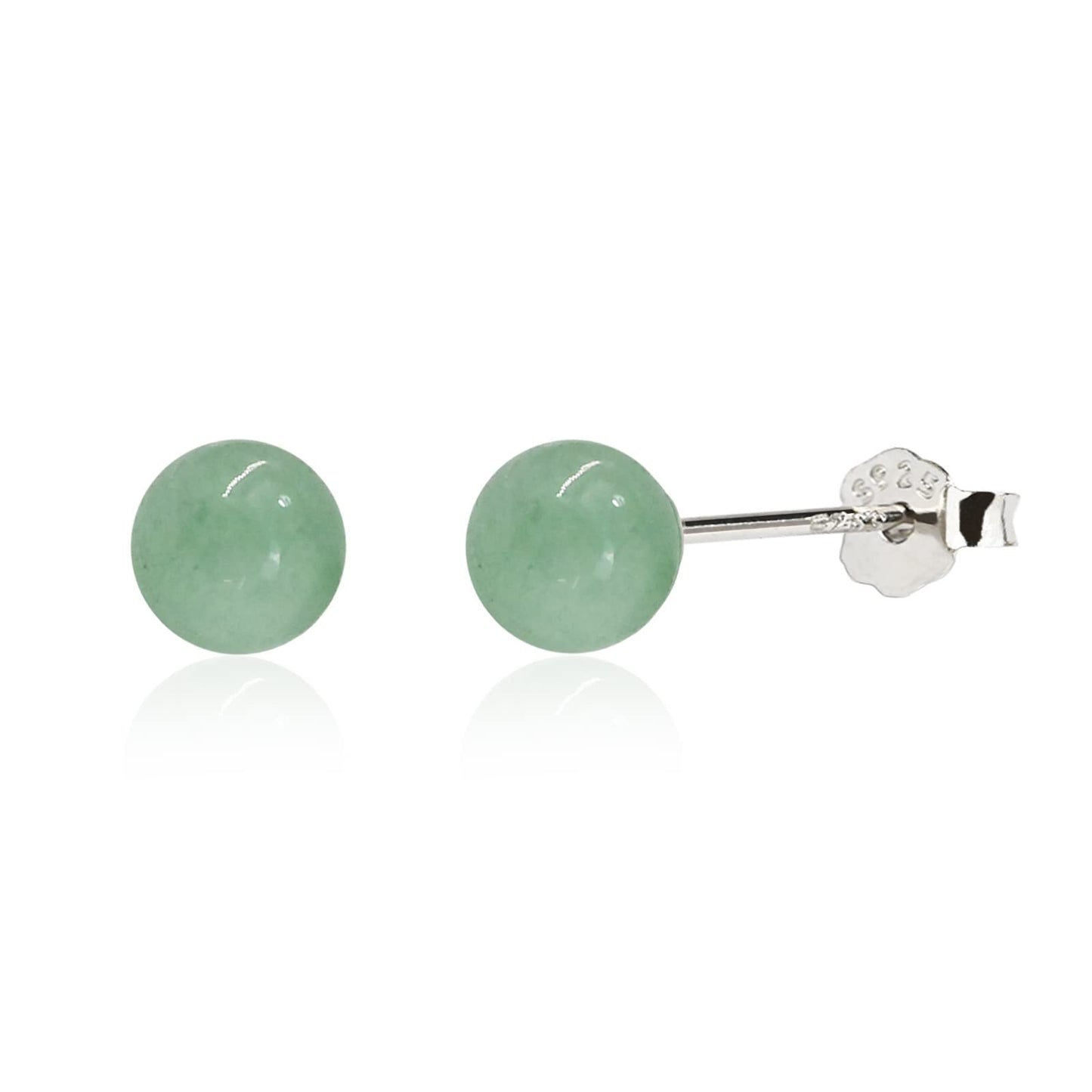Jade Earrings Studs, 6mm Green Jade Earrings for Women, 925 Sterling Silver Stud Earrings for Sensitive Ears, Green Jewelry for Women & Men, Good Luck Handmade Earrings Gift for Birthday Anniversary