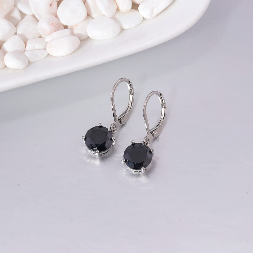 CiNily Leverback Dangle Earrings Created Black Crystal Drop Earrings White Gold Plated Jewelry for Women 8 mm