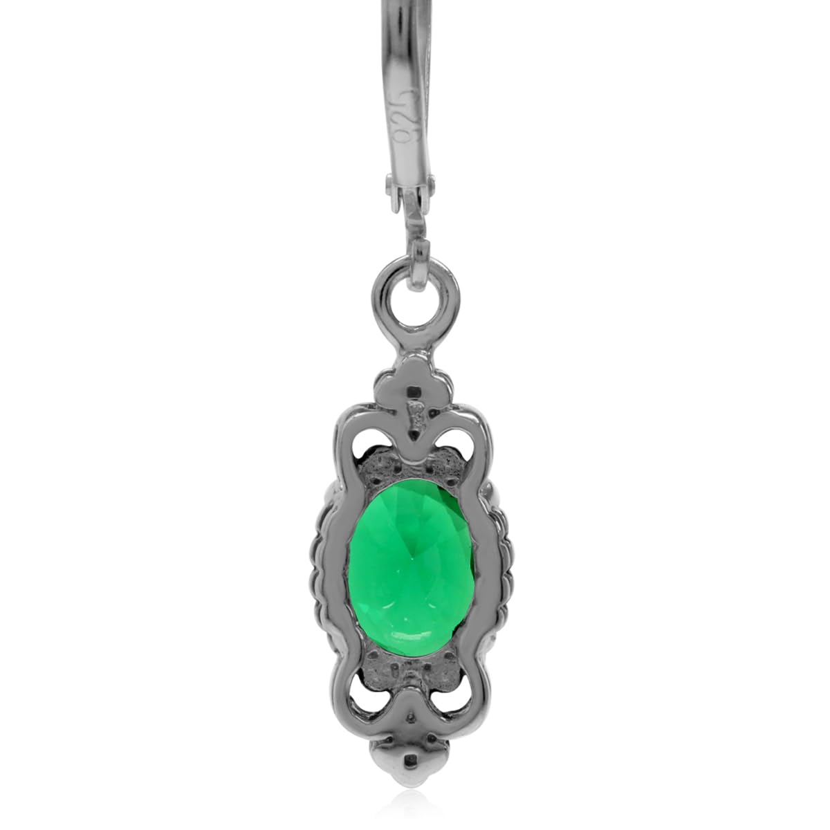 Silvershake Created Nano Green Emerald 925 Sterling Silver Balinese Style Leverback Dangle Earrings