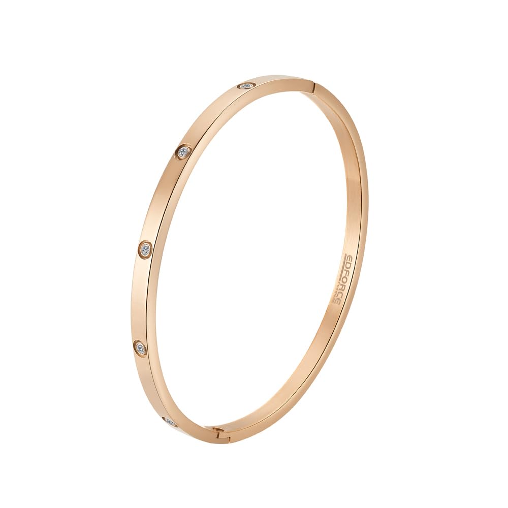 Edforce Stainless Steel 4mm Width Thin Love CZ Bangle Bracelet for Women (Rose Gold)