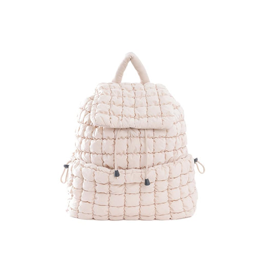 VAKAER Puffer Backpack for Women Lightweight Quilted Hiker Pack Drawstring Padding Backpacks for Travel Gym (Beige)