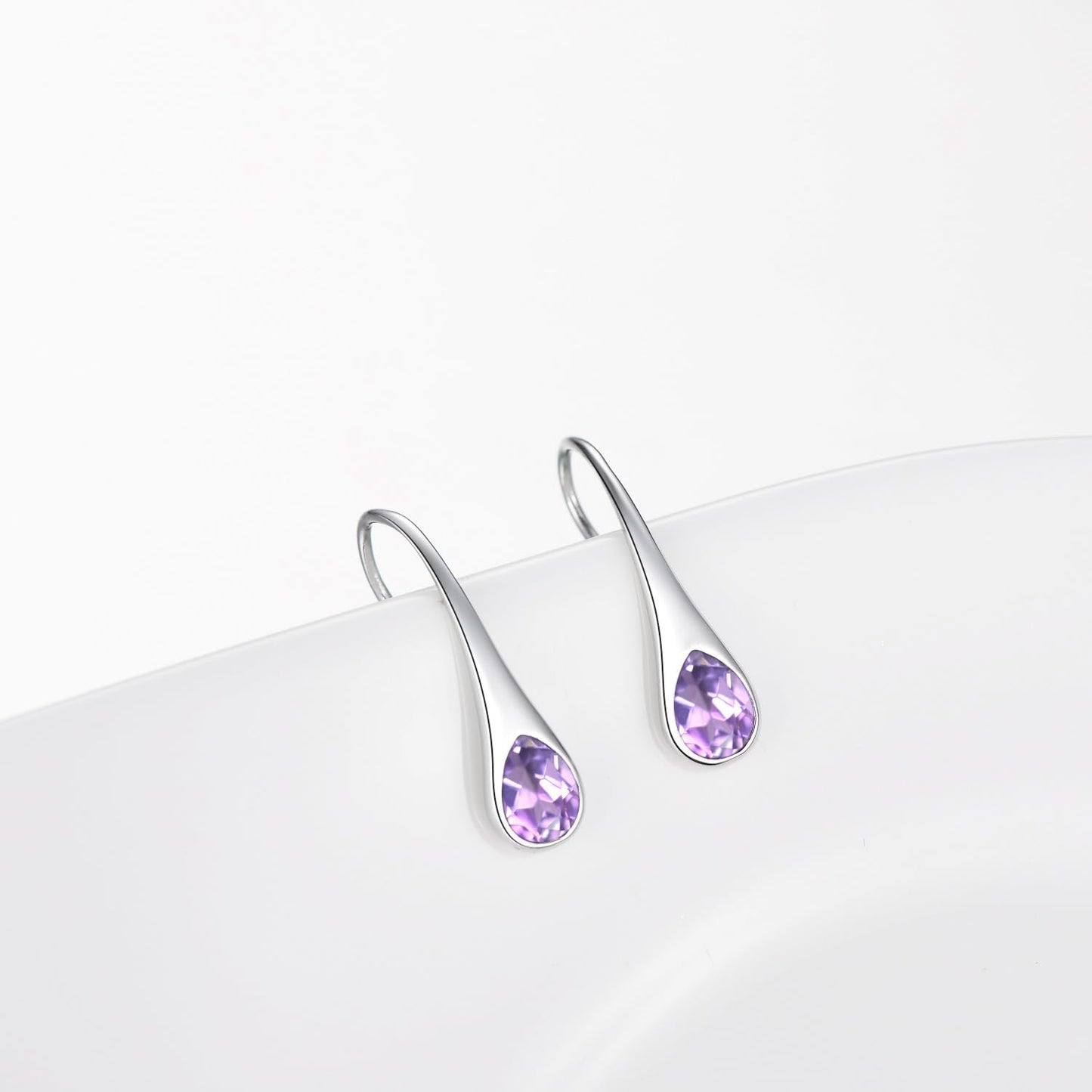 925 Sterling Silver Pear-Shaped Hook Earrings with Simulated Alexandrite Light Purple Crystals, Teardrop June Birthstone Jewelry Gifts for Women Wife Mom