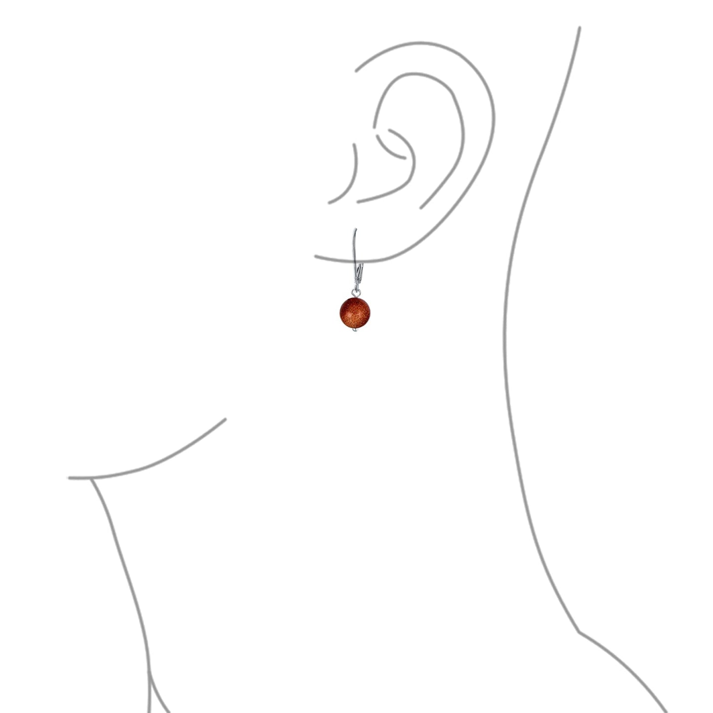Bling Jewelry Timeless .925 Sterling Silver Brown Golden Sandstone Bead 8mm Ball Drop Earrings Lever Back Genuine Gemstone