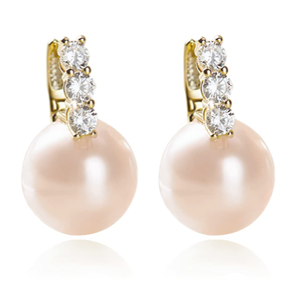 Pearl Earrings for Women 14K Gold Plated Hypoallergenic Pearl Earrings 5A Cubic Zirconia Dangle Earrings Elegant Jewelry (1-Gold -pink)