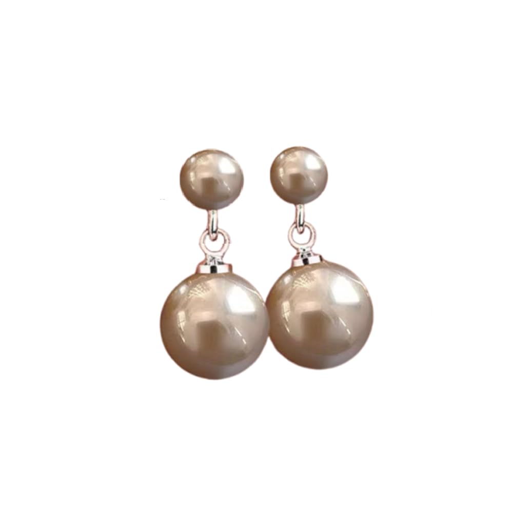 Ocean Shell Pearl Dangle Double Beads Pearl Earrings for Women Multicolor Fashion Jewelry Gift-Silver Champagne
