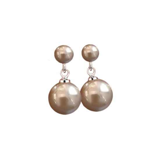 Ocean Shell Pearl Dangle Double Beads Pearl Earrings for Women Multicolor Fashion Jewelry Gift-Silver Champagne