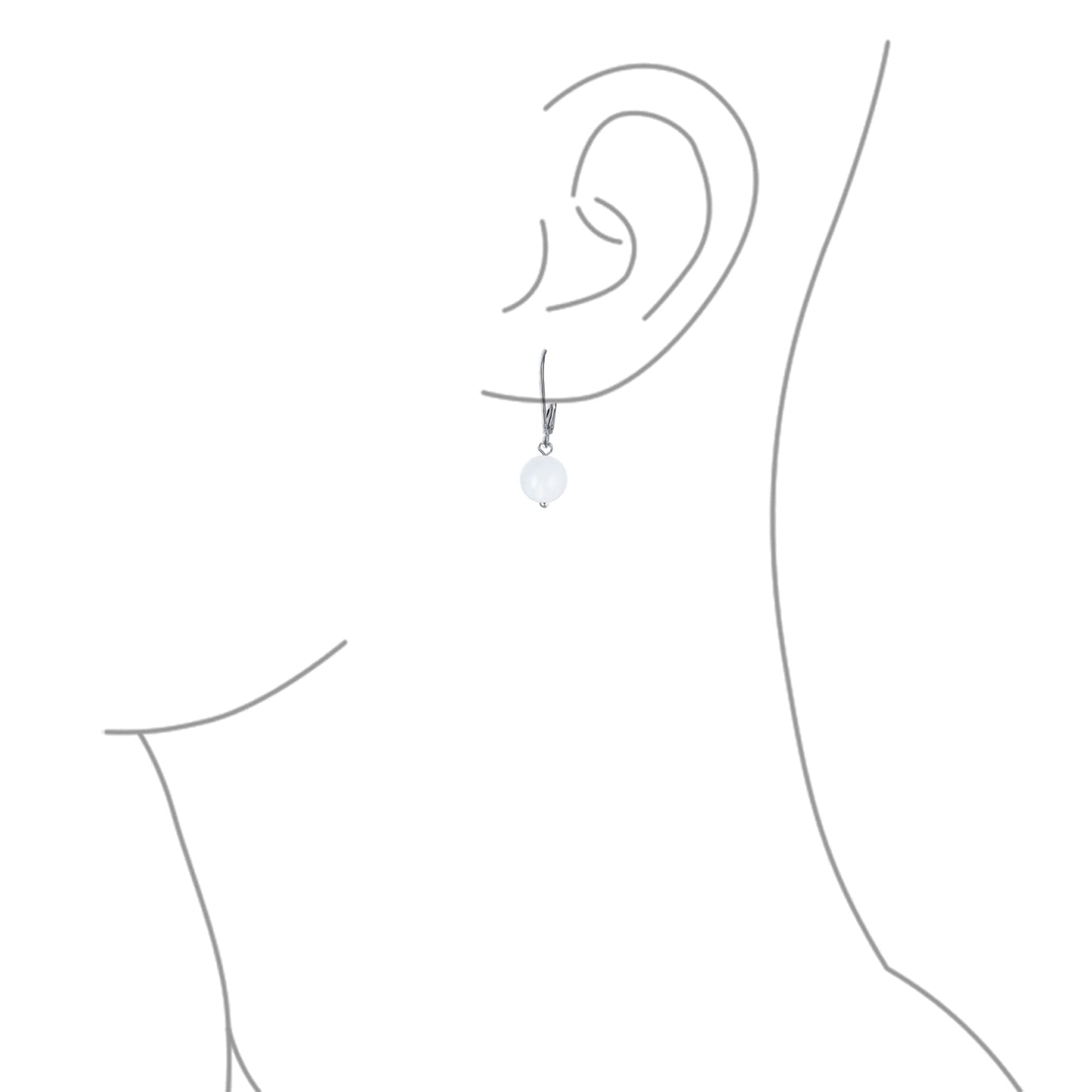 Bling Jewelry Timeless .925 Sterling Silver White Jade Bead 8mm Ball Drop Earrings Lever Back Genuine Gemstone