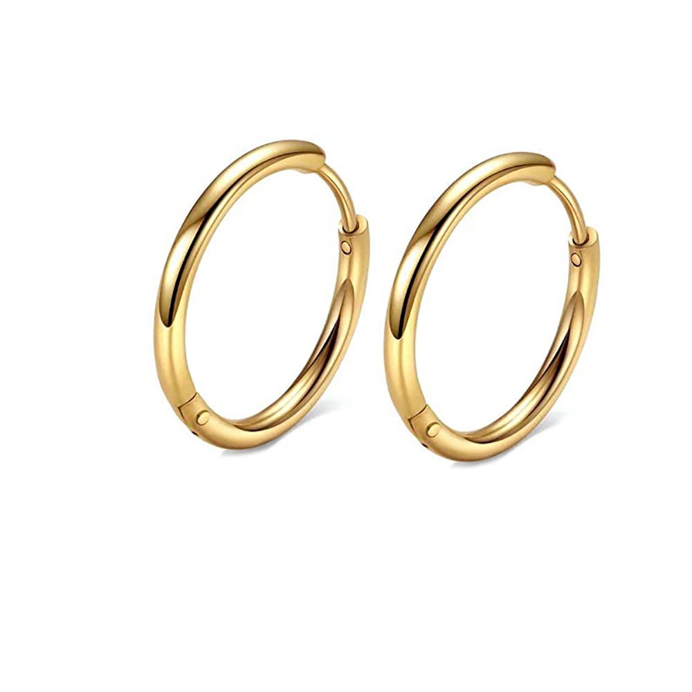 316L Surgical Stainless Steel Huggie Hoop Earrings 6mm Gold Hypoallergenic Earrings Hoop Cartilage Helix Lobes Hinged Sleeper Earrings For Men Women(A08:6mm Gold(THK 1.5mm))