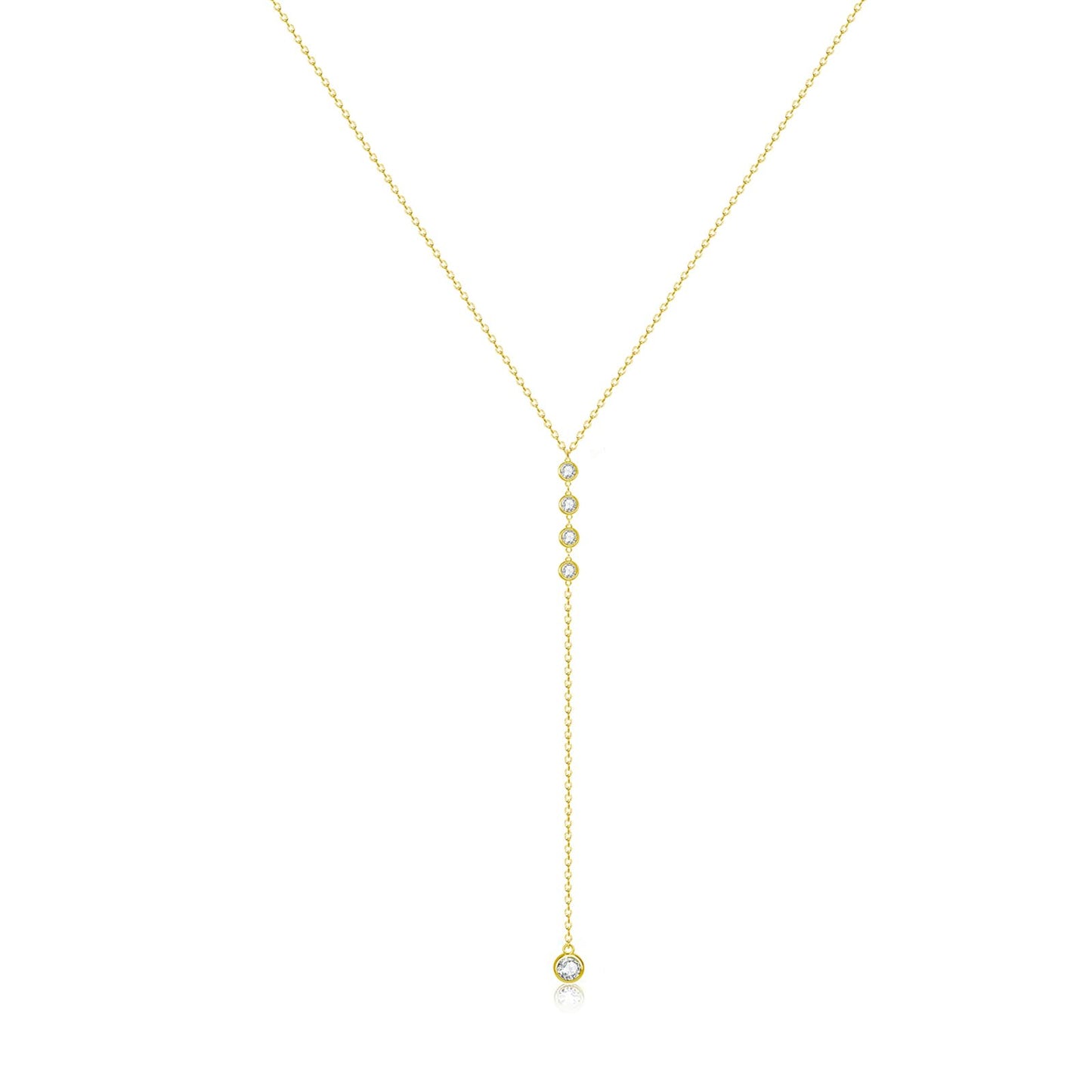 Zeffy Long Gold Necklace for Women - Dainty 14k Gold Plated Teardrop Drop Lariat Necklace Trendy Simple CZ Y-Shaped Body Chain Wedding Prom Dangle Statement Necklace Jewelry Gifts
