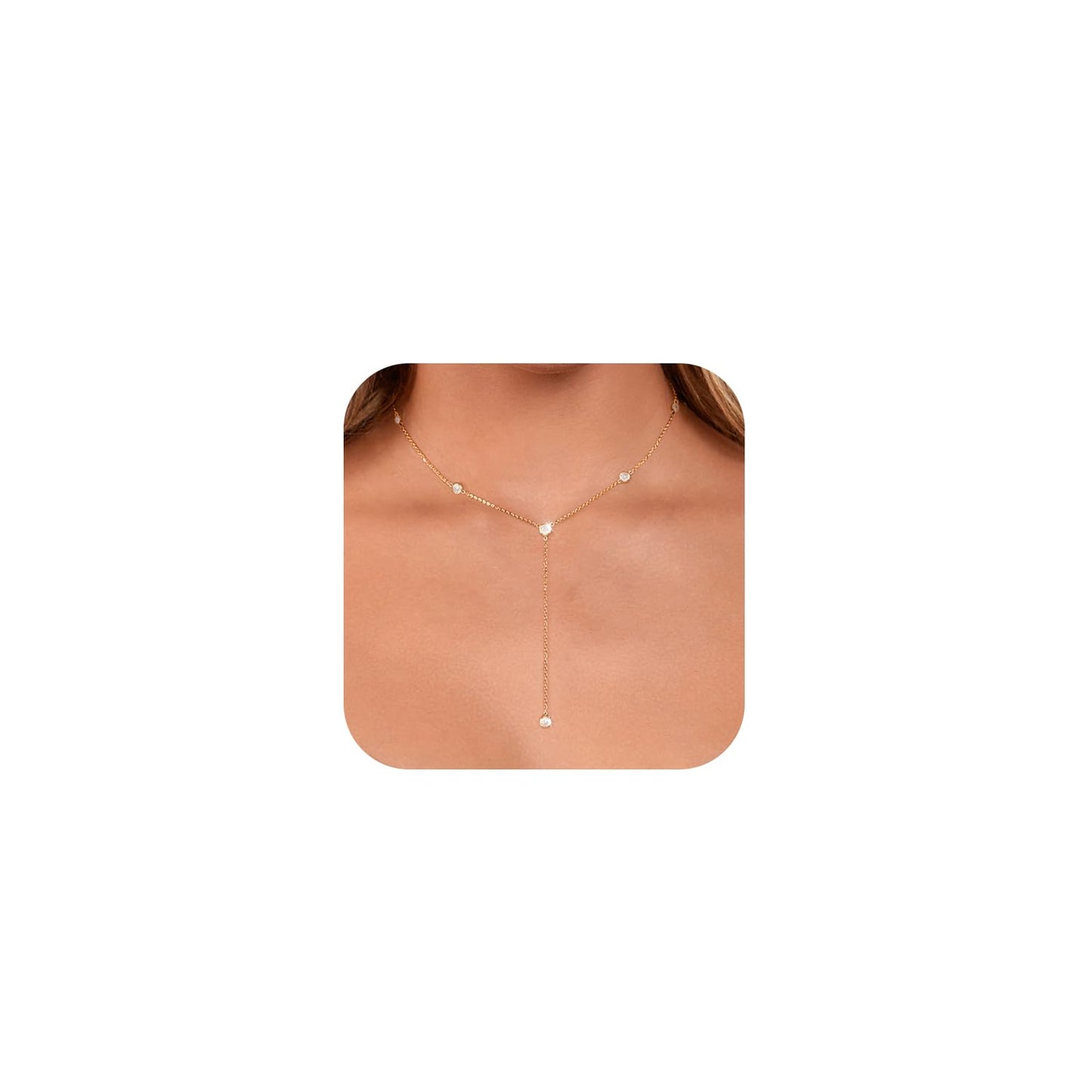 Luxval Gold Long Necklaces for Women Lariat Necklace for Women Trendy 14k Gold Plated Drop Necklace Simple Gold CZ Pendant Dainty Long Chain Choker Fashion Jewelry Gifts